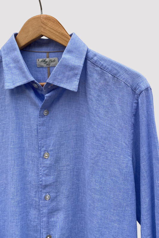 Alley Docks Camisa celeste con dibujo de pata de gallo