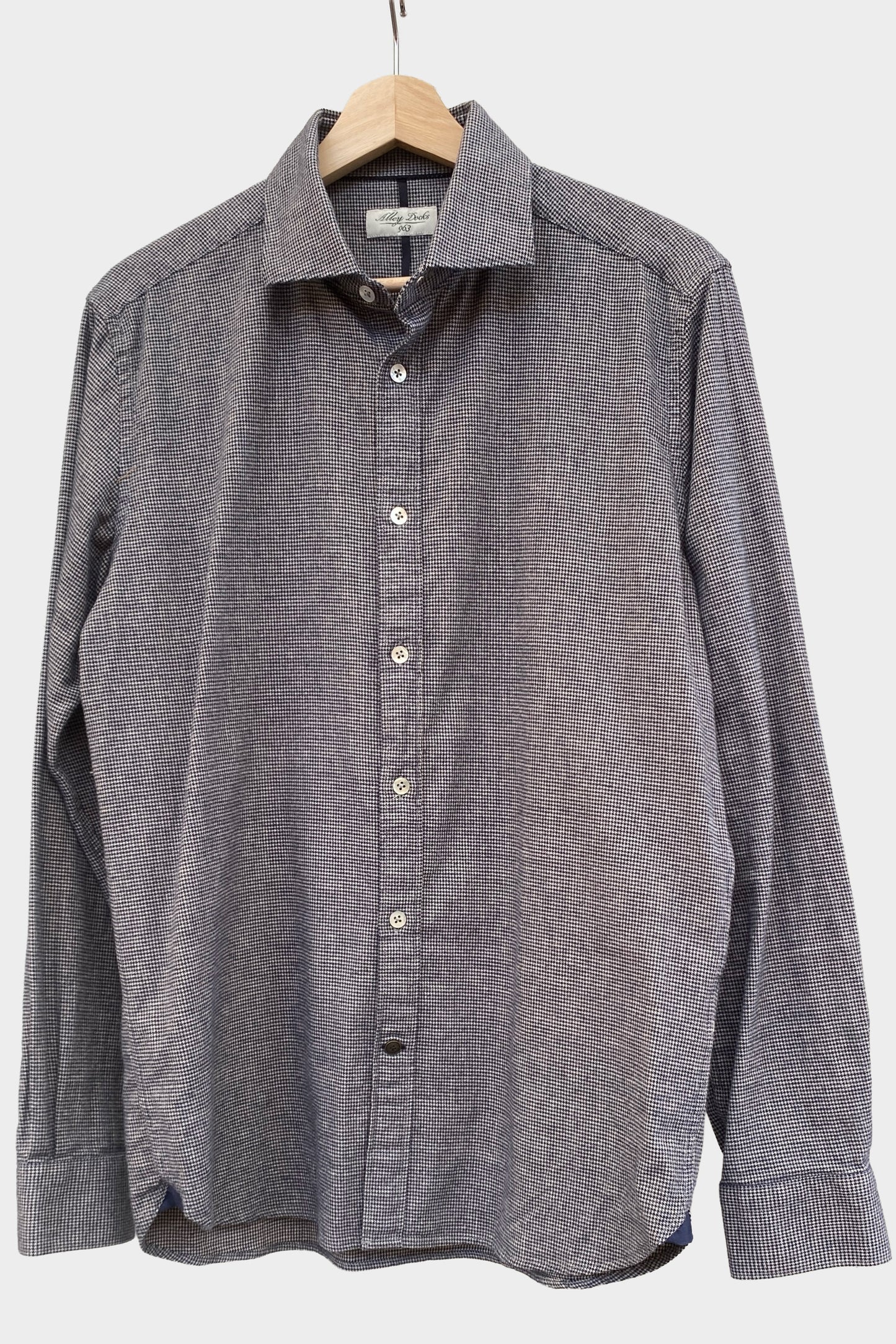 Alley Docks Camisa de franela mini pata de gallo gris y azul oscuro