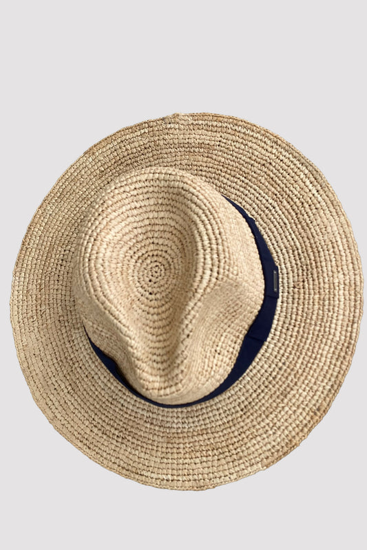 Barts Sombrero Albury color natural y cinta azul marino