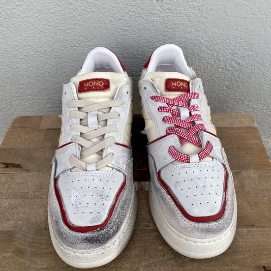 Monoway Zapatilla de cuero y textil blanca y roja