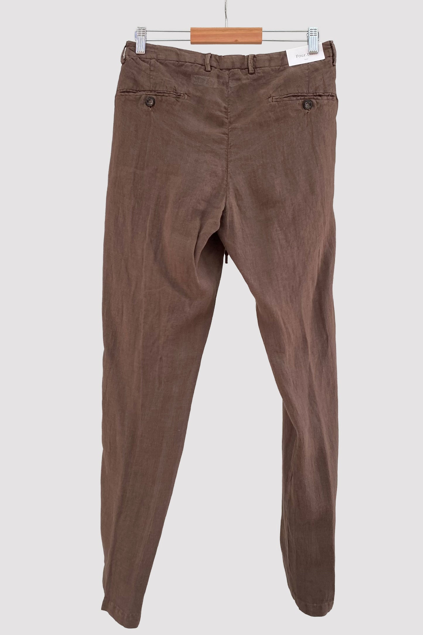 Four.ten Pantalón de lino con goma y cordón en la cintura chocolate