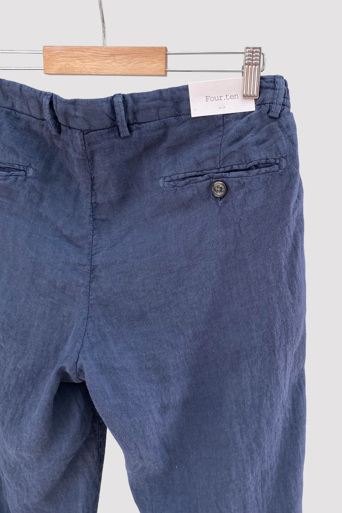 Four.ten Pantalón de lino con goma y cordón en la cintura navy