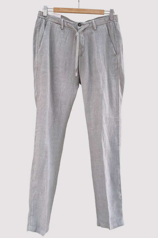 Four.ten Pantalón de lino con goma y cordón en la cintura topo
