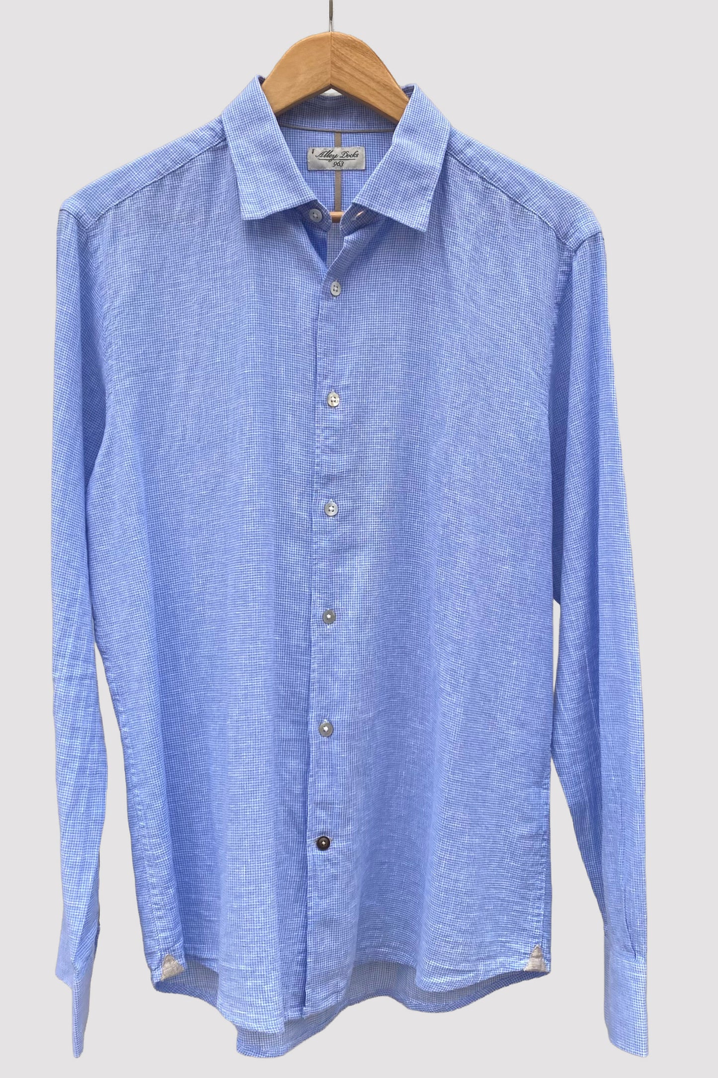 Alley Docks Camisa celeste con dibujo de pata de gallo