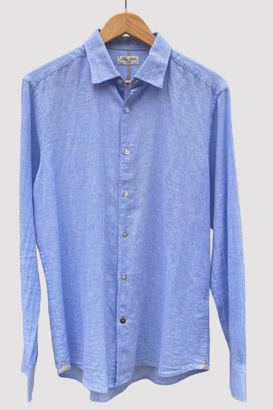 Alley Docks Camisa celeste con dibujo de pata de gallo