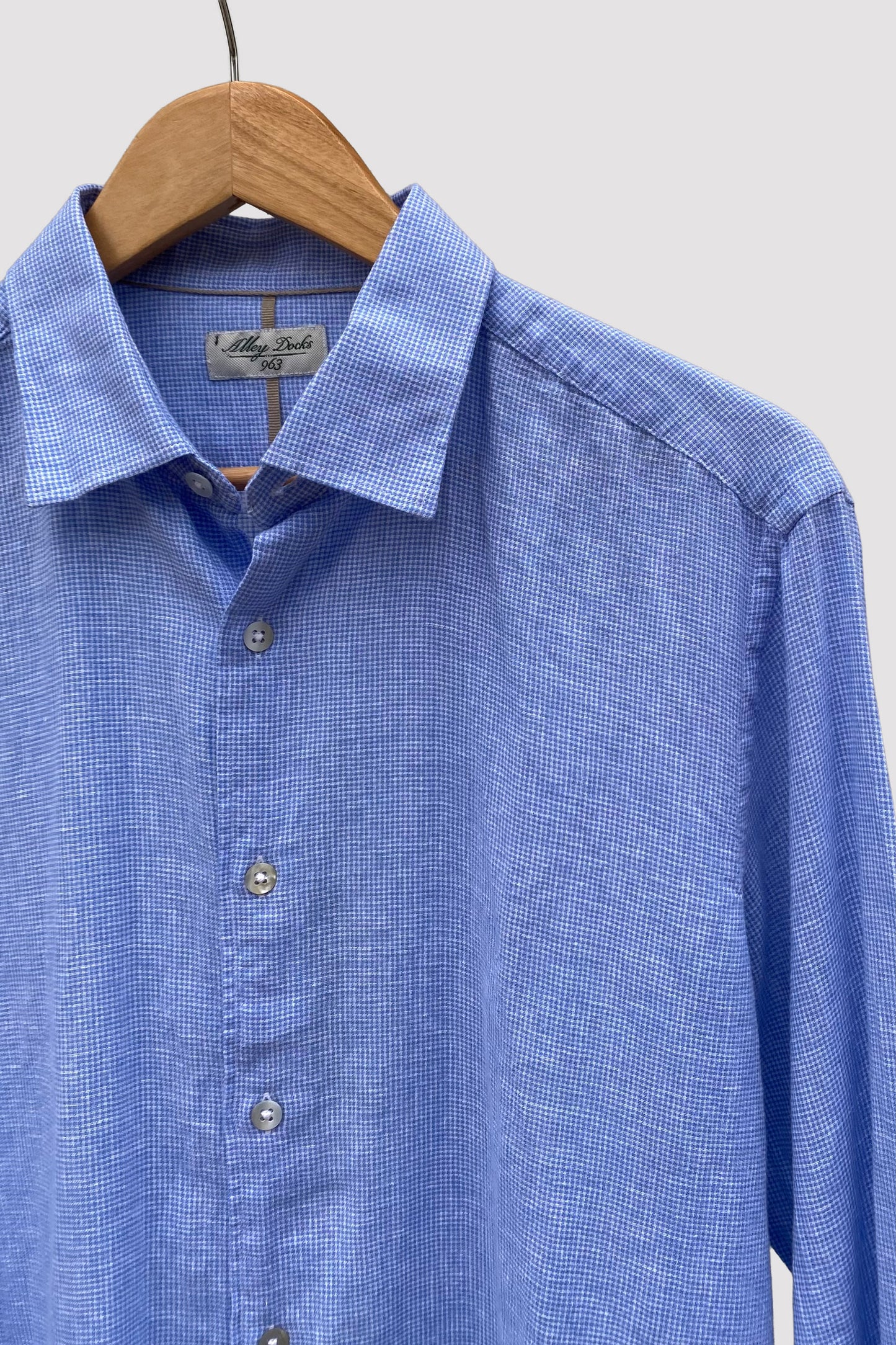 Alley Docks Camisa celeste con dibujo de pata de gallo