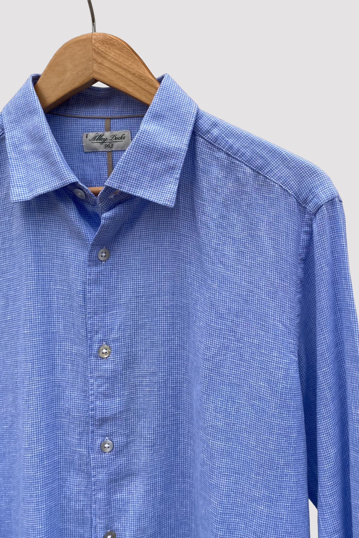 Alley Docks Camisa celeste con dibujo de pata de gallo