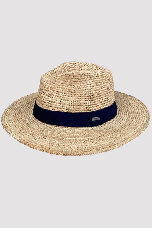 Barts Sombrero Albury color natural y cinta azul marino