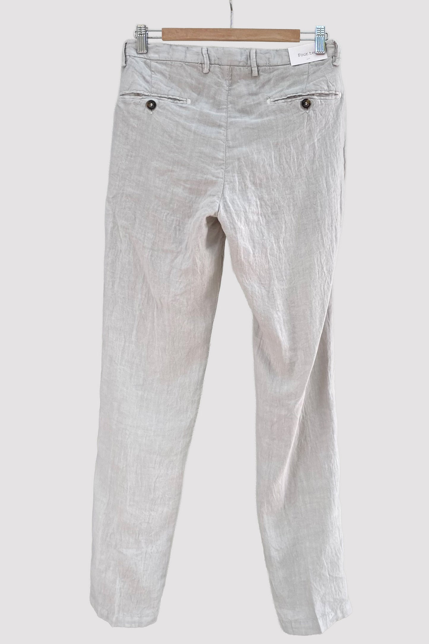 Four.ten Pantalón de lino con goma y cordón en la cintura gris claro