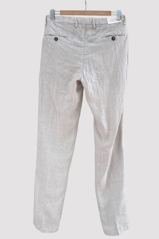 Four.ten Pantalón de lino con goma y cordón en la cintura gris claro