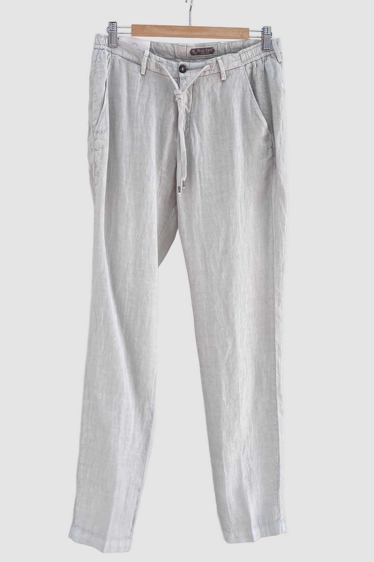 Four.ten Pantalón de lino con goma y cordón en la cintura gris claro