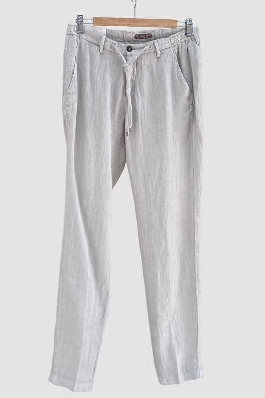 Four.ten Pantalón de lino con goma y cordón en la cintura gris claro