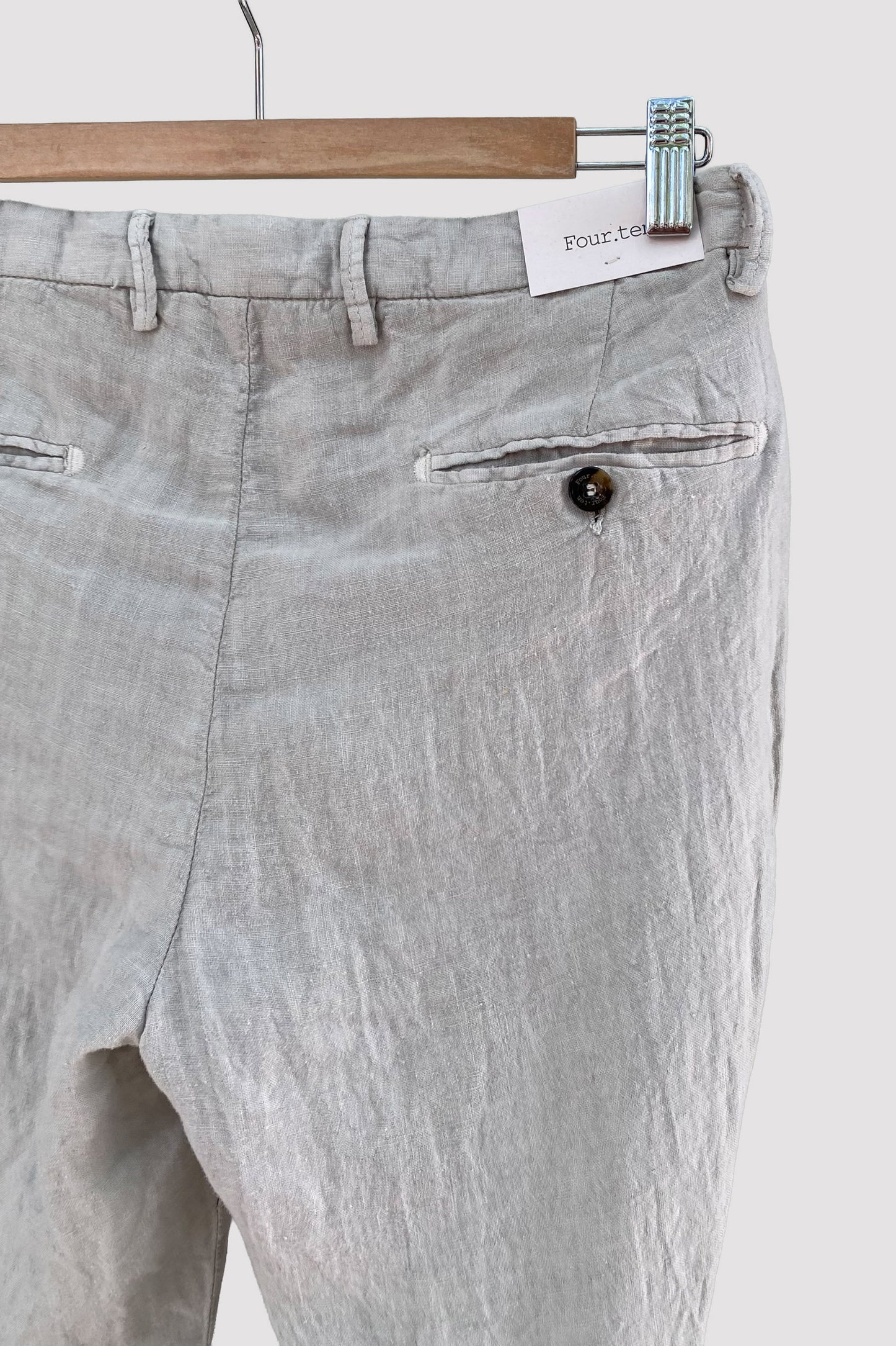 Four.ten Pantalón de lino con goma y cordón en la cintura gris claro
