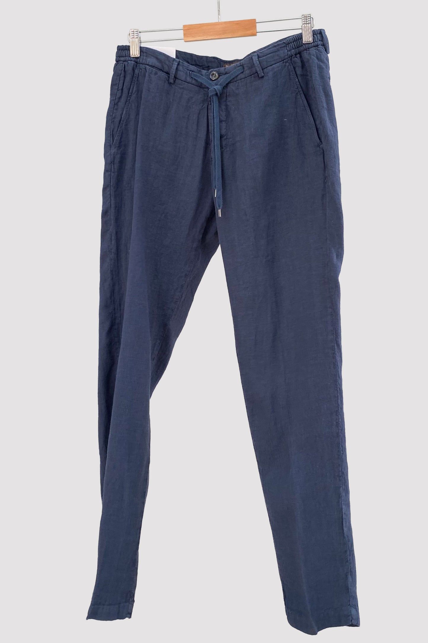 Four.ten Pantalón de lino con goma y cordón en la cintura navy