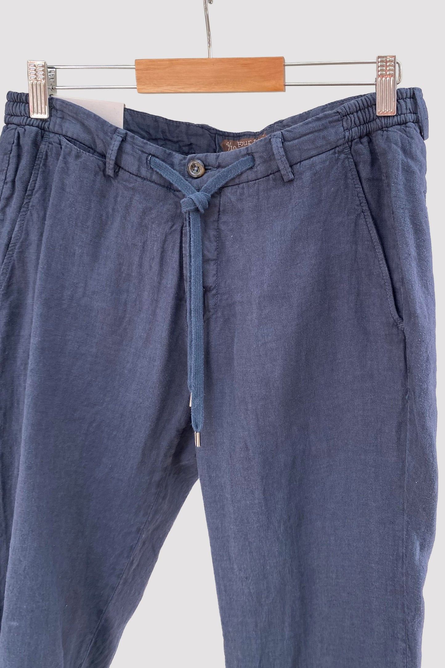 Four.ten Pantalón de lino con goma y cordón en la cintura navy