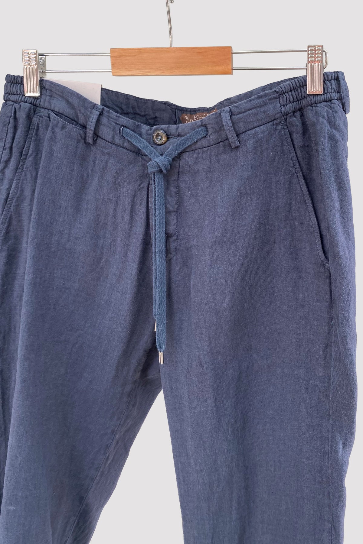 Four.ten Pantalón de lino con goma y cordón en la cintura navy