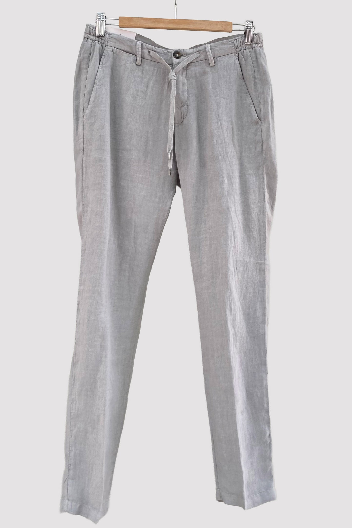 Four.ten Pantalón de lino con goma y cordón en la cintura topo
