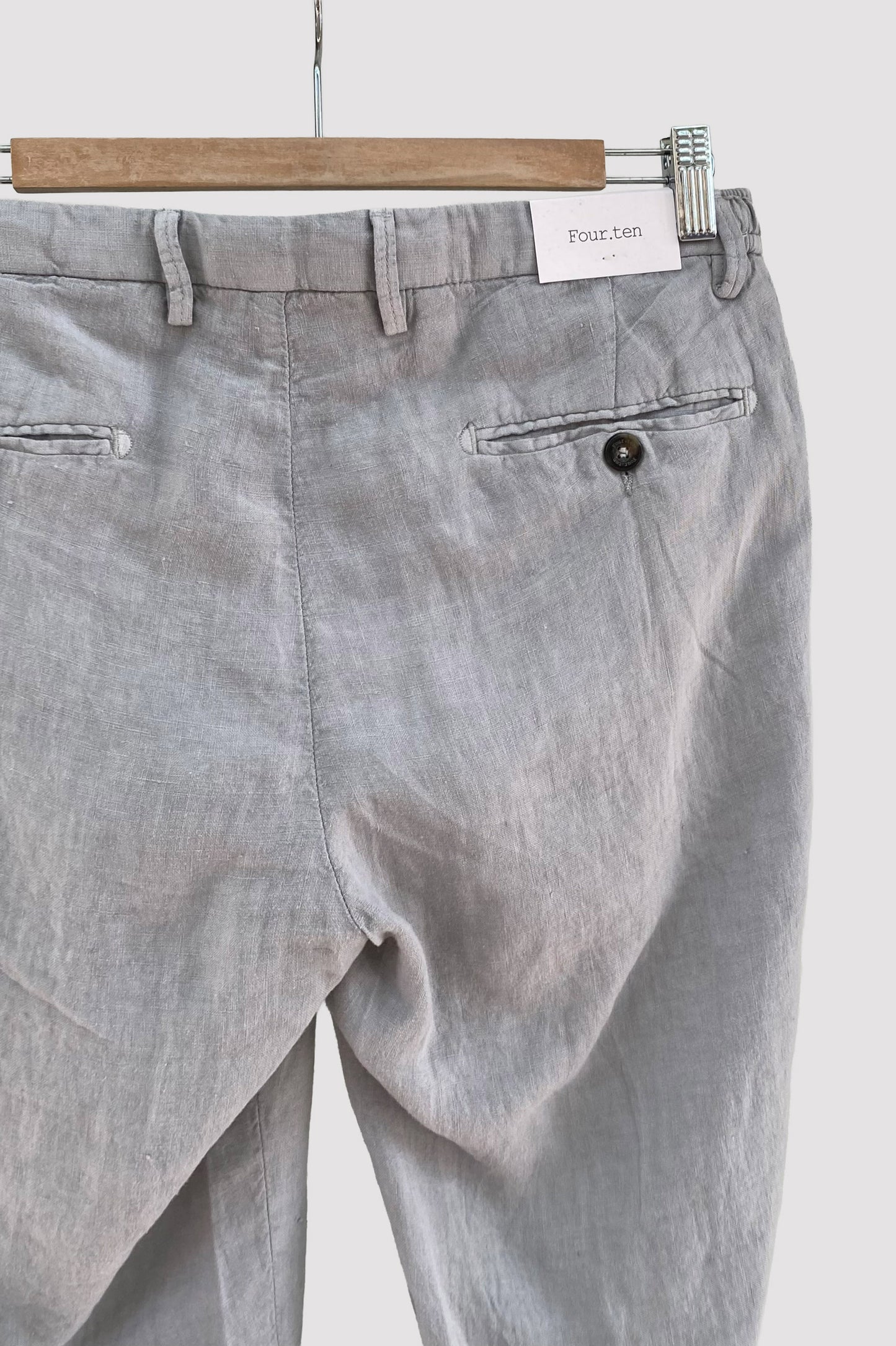 Four.ten Pantalón de lino con goma y cordón en la cintura topo