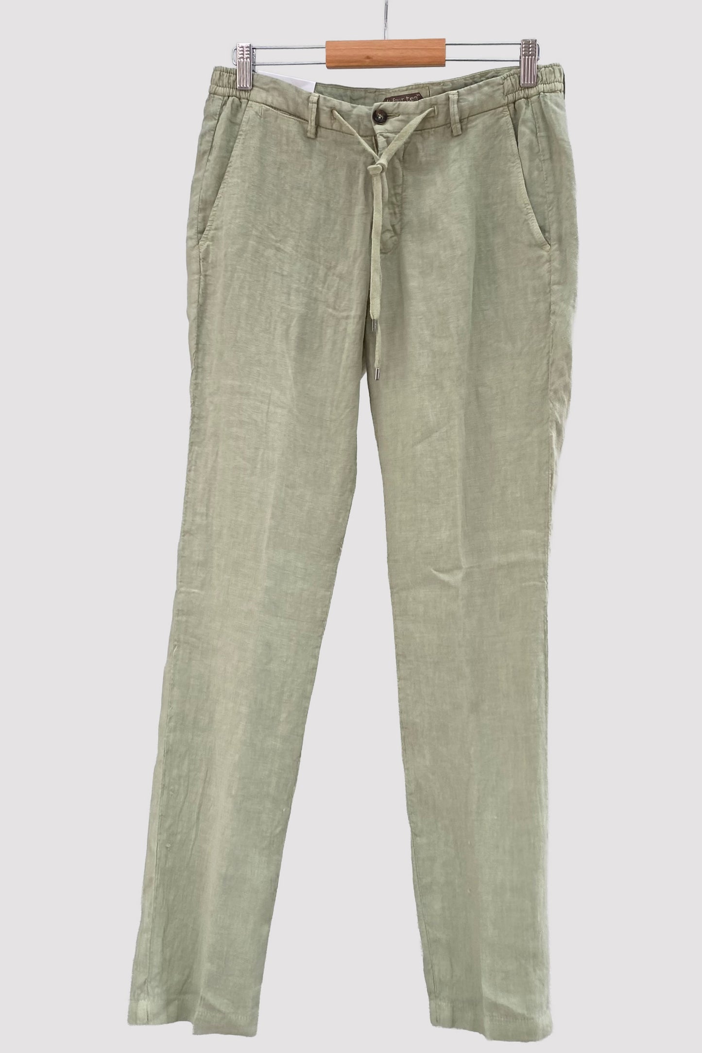 Four.ten Pantalón de lino con goma y cordón en la cintura verde claro