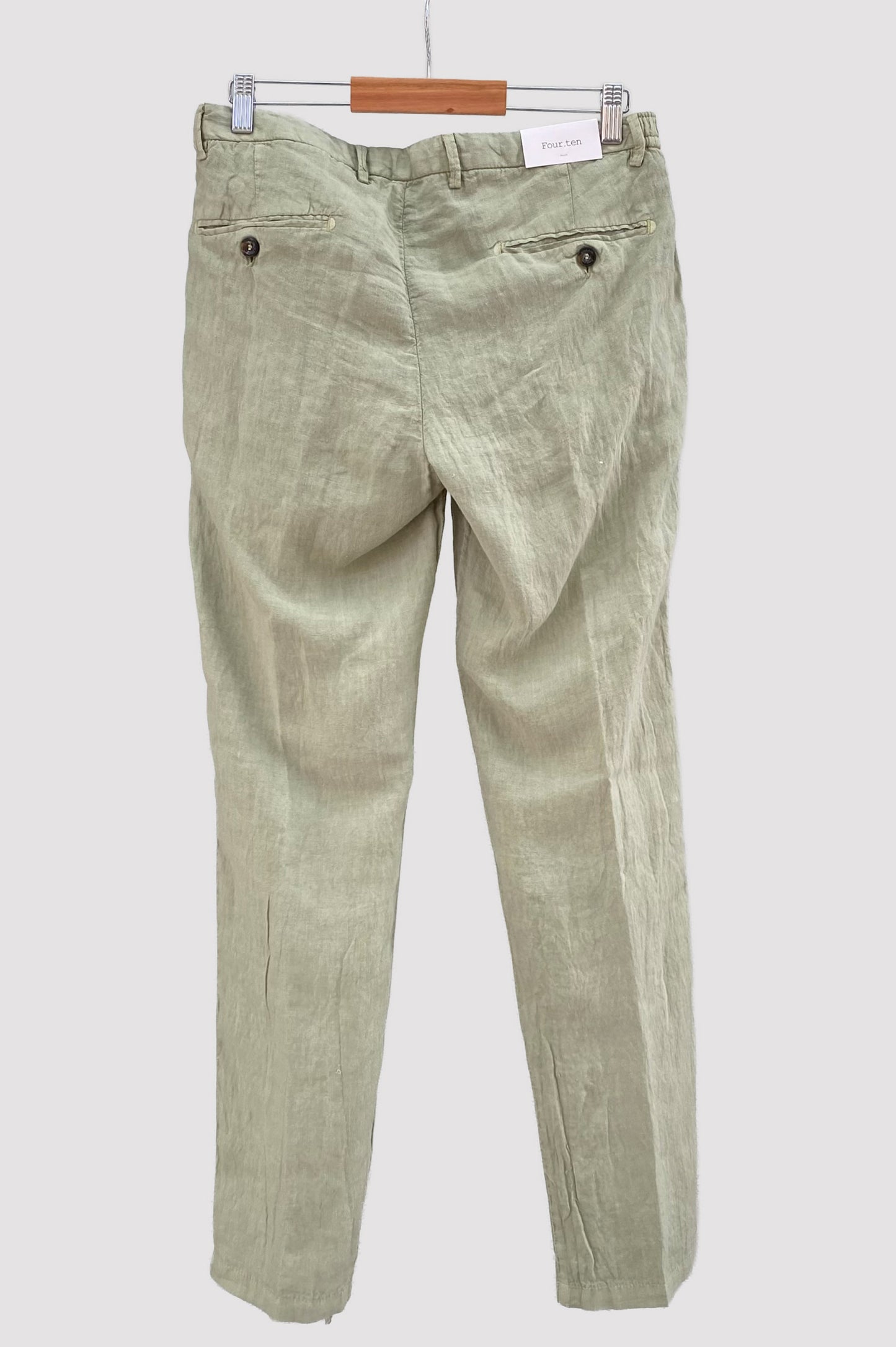 Four.ten Pantalón de lino con goma y cordón en la cintura verde claro
