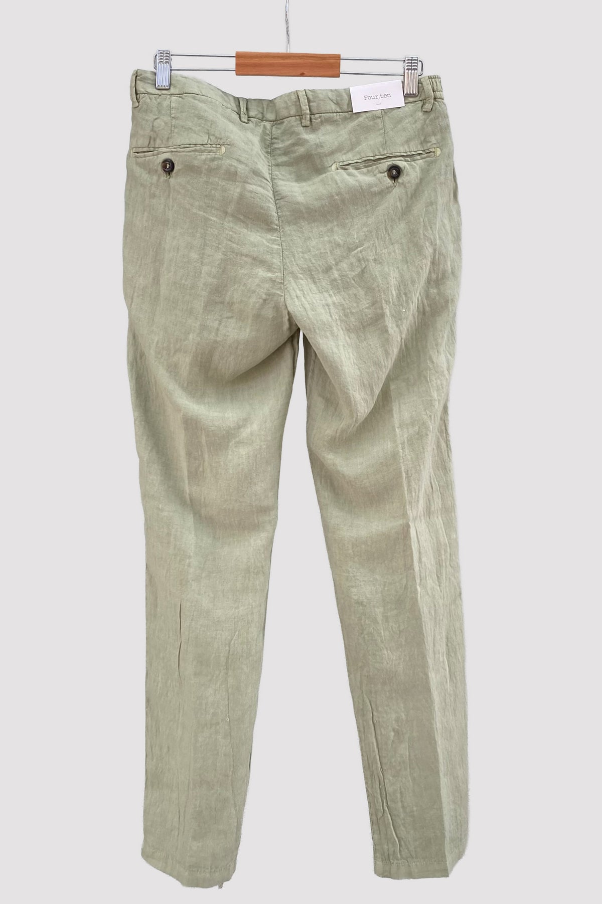 Four.ten Pantalón de lino con goma y cordón en la cintura verde claro