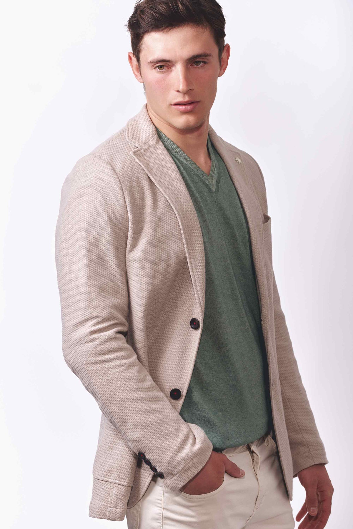 Wool&co Jersey cuello verde celadón