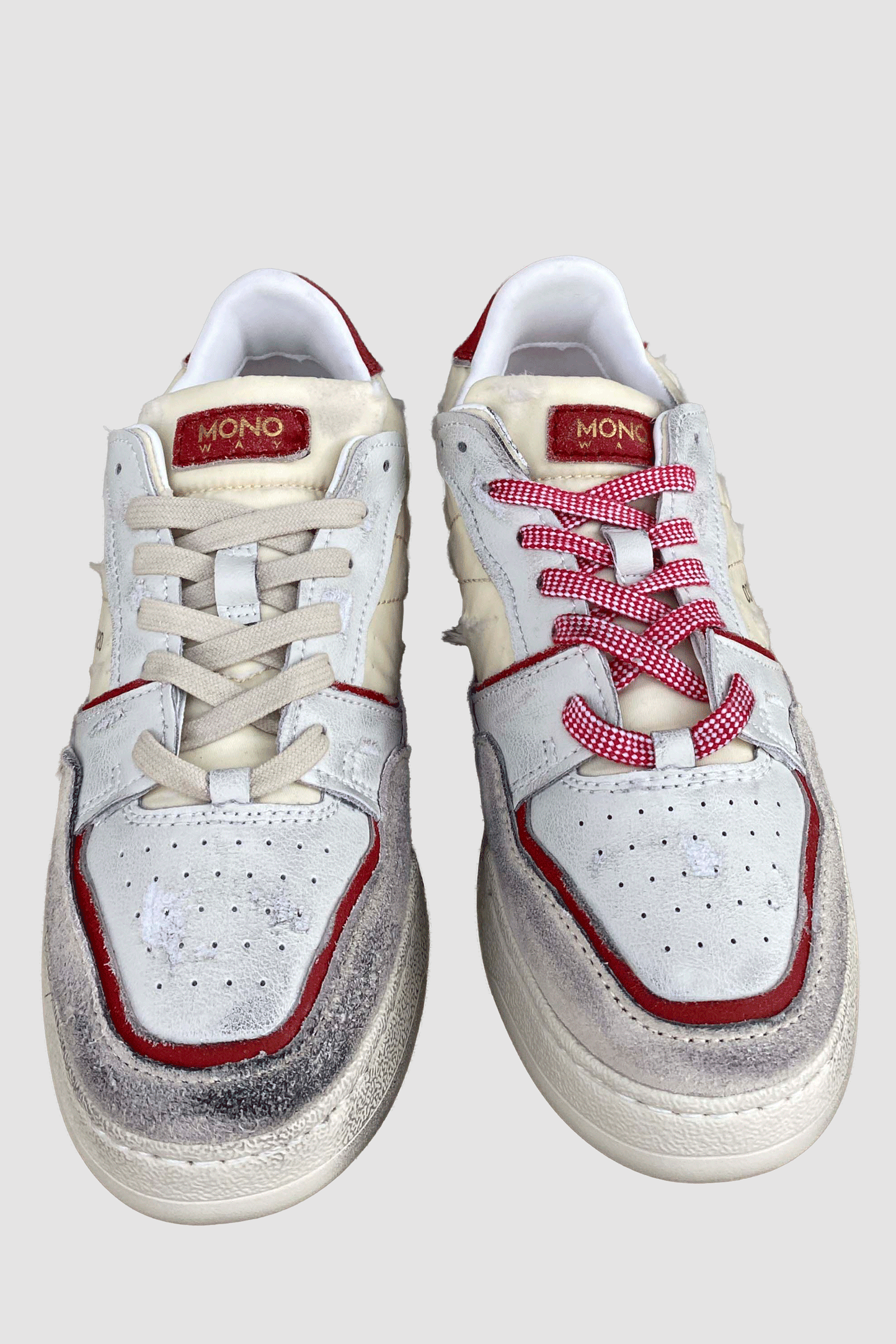Monoway Zapatilla de cuero y textil blanca y roja