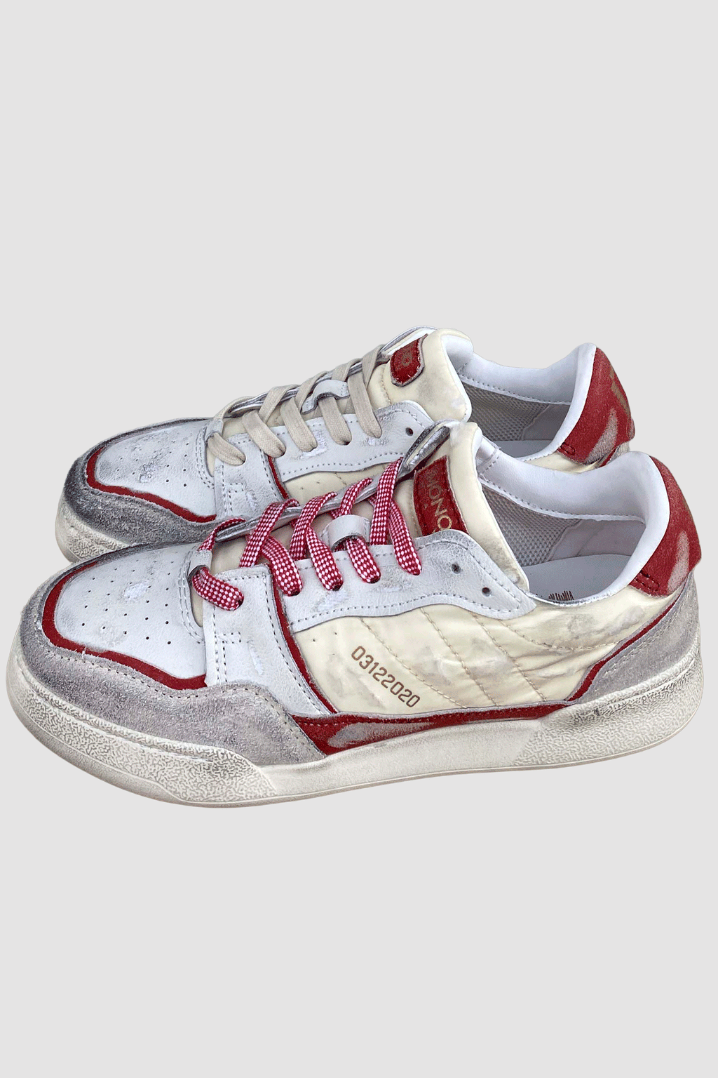Monoway Zapatilla de cuero y textil blanca y roja