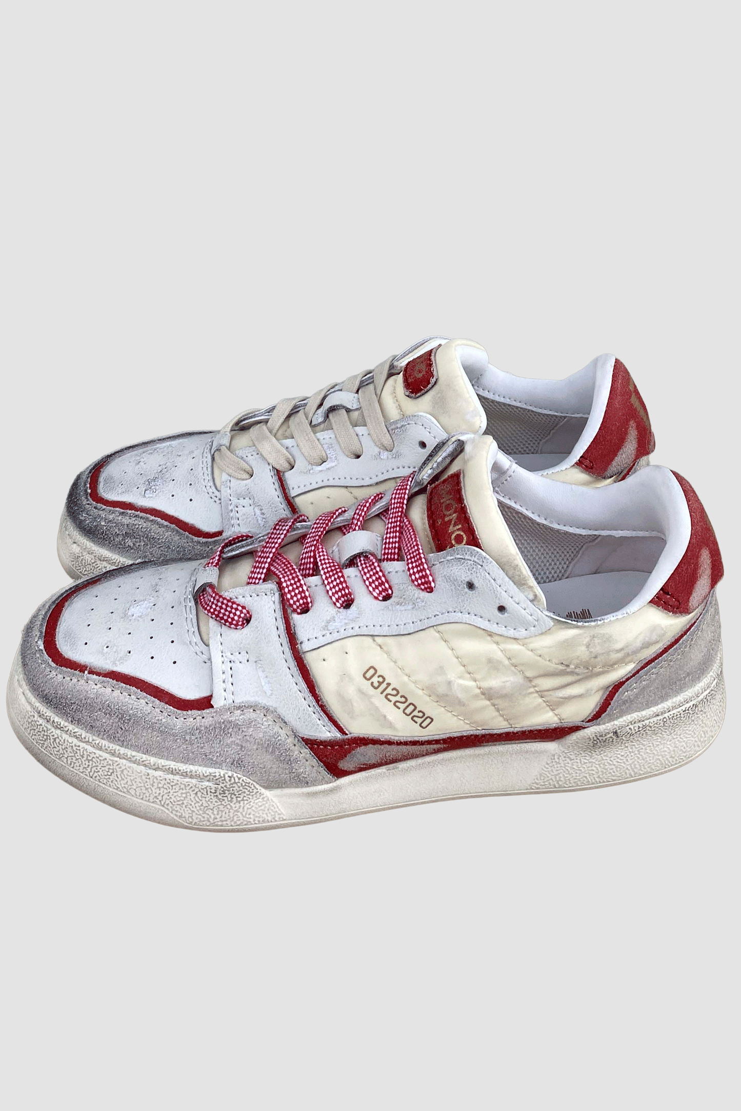 Monoway Zapatilla de cuero y textil blanca y roja