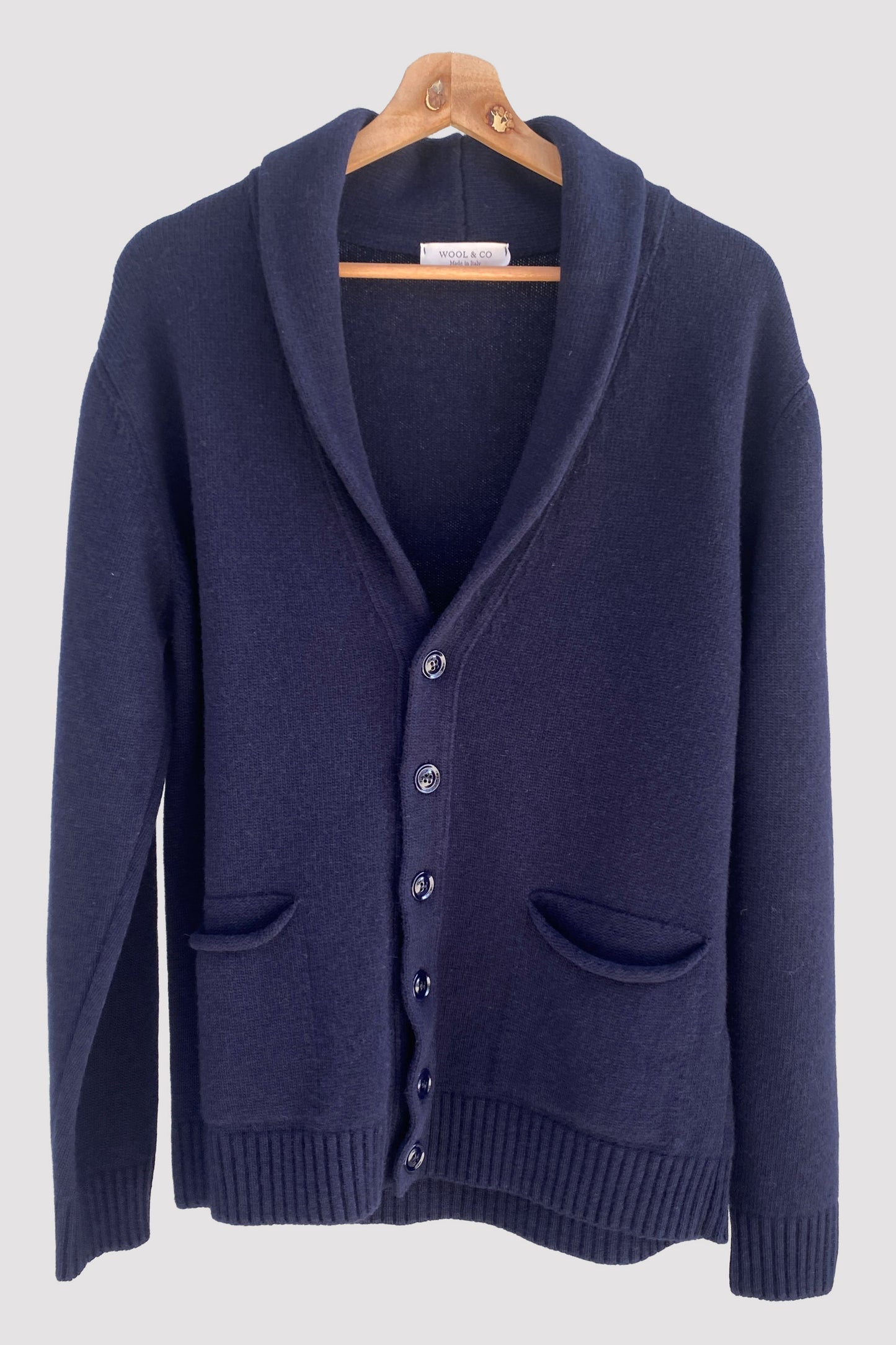 Wool & co Cardigan de lana con solapa navy
