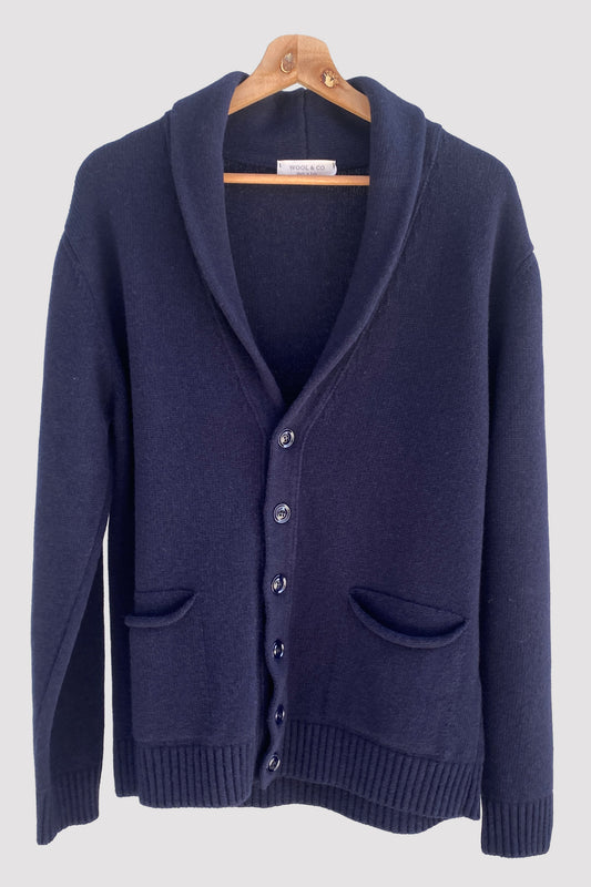Wool & co Cardigan de lana con solapa navy