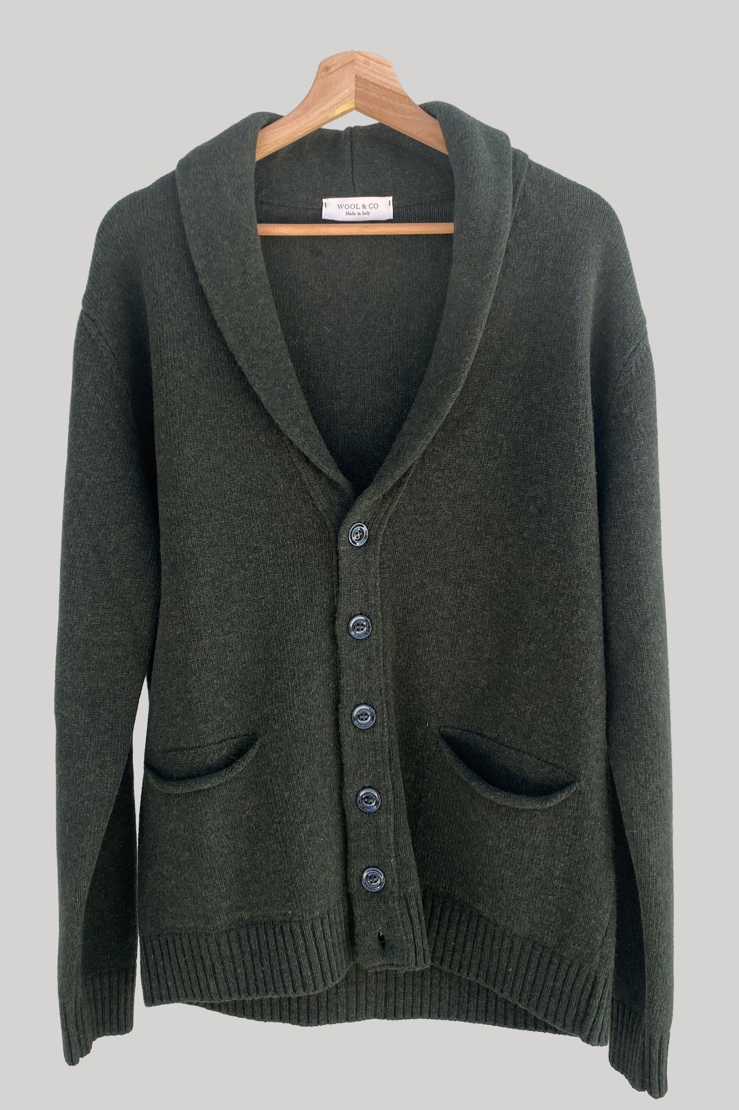 Wool & co Cardigan de lana con solapa verde