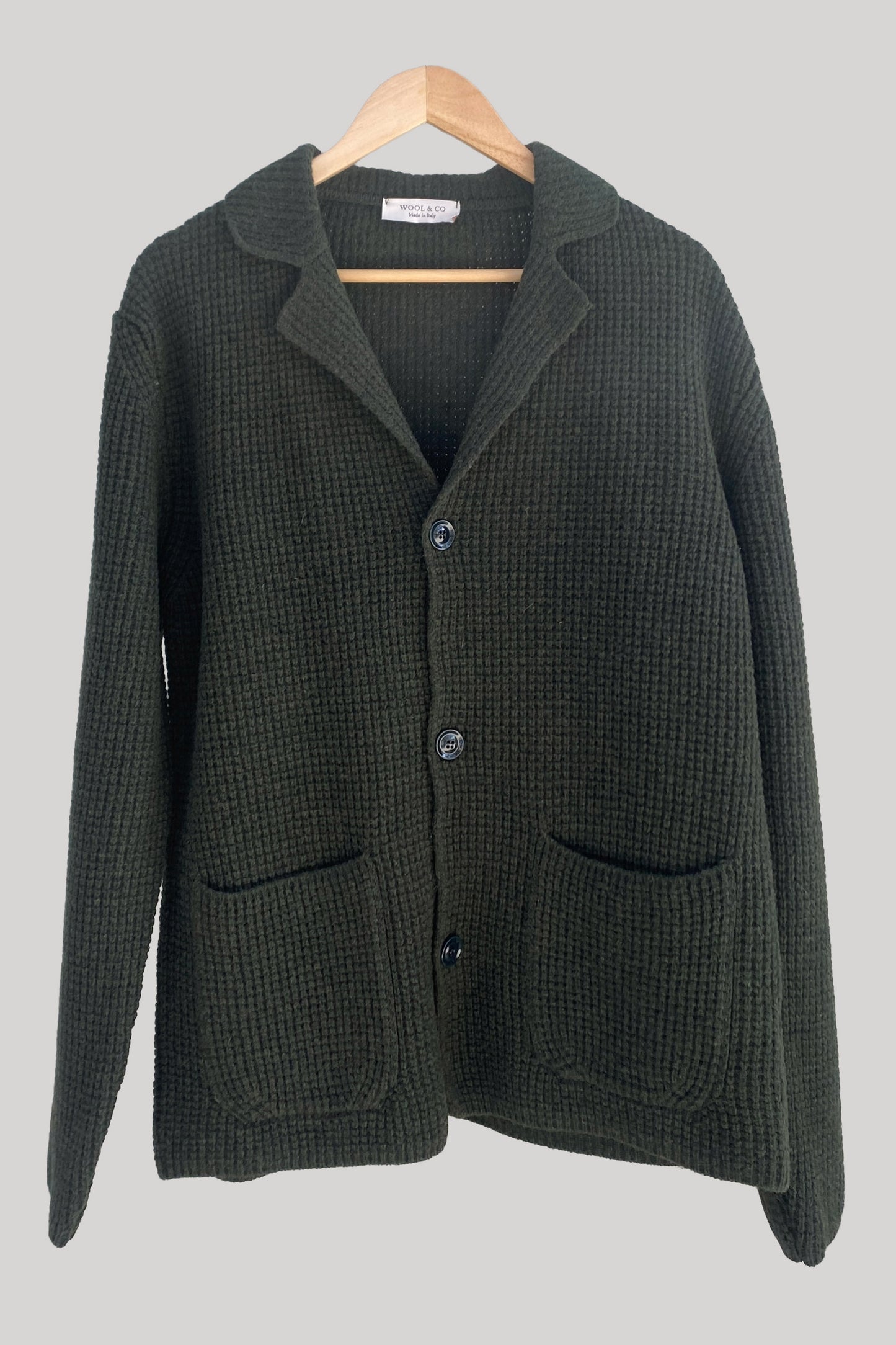 Wool & co Cardigan de lana verde y punto grueso