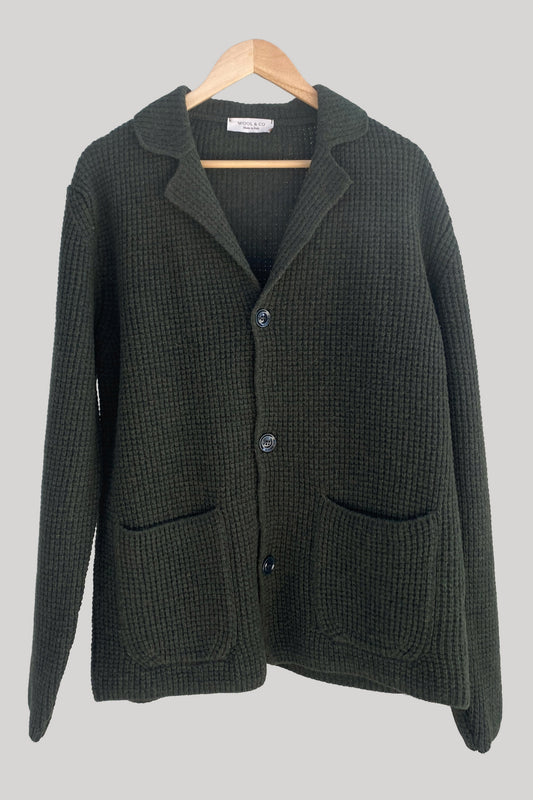 Wool & co Cardigan de lana verde y punto grueso