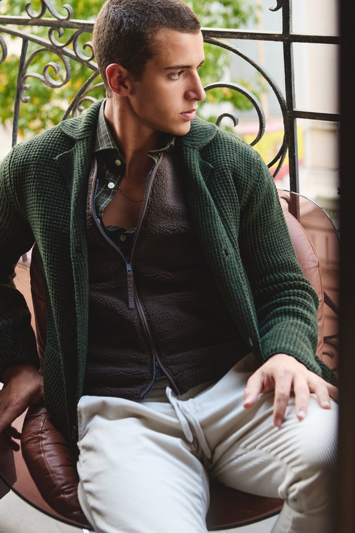 Wool & co Cardigan de lana verde y punto grueso