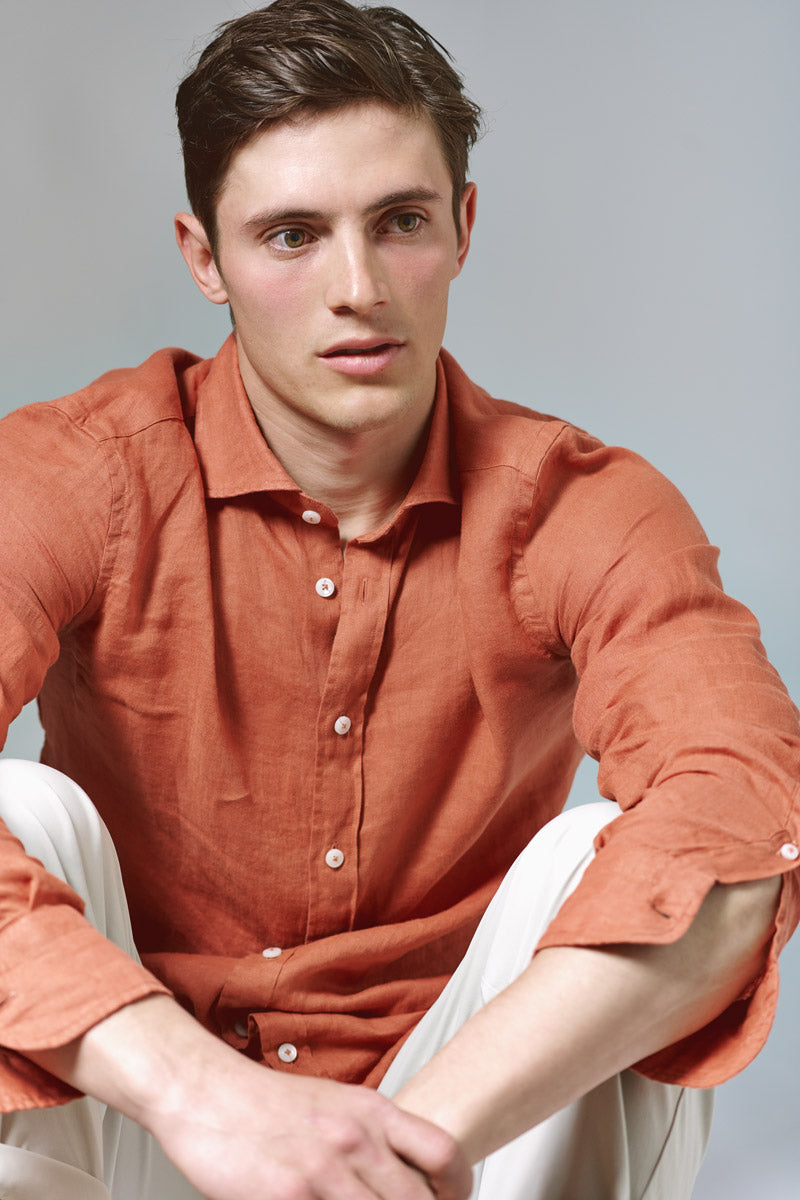 Bastoncino Camisa de lino color caldero